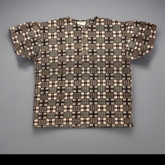 Other - Vintage Point Zero Patchwork Pattern Henley Shirt Mens Large Boxy